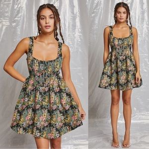 Black Floral Jacquard Babydoll Sleeveless Mini Dress